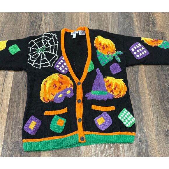 Halloween Themed Black and Orange Cardigan - Picture 2 of 4